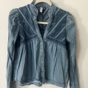 Denim Cutout Floral Blouse